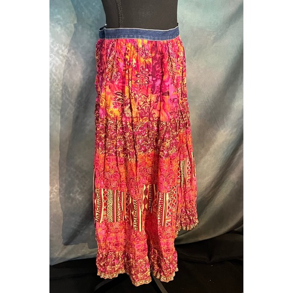 St. John's Bay Vintage Y2K Tiered Maxi Skirt Women's 16 Floral Print Denim Waist - Picture 3 of 5